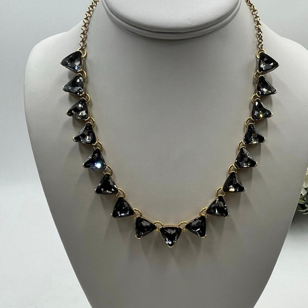 J.‎ Crew Dark Gray Crystal Triangle Deco Style Gold Tone Collar Necklace